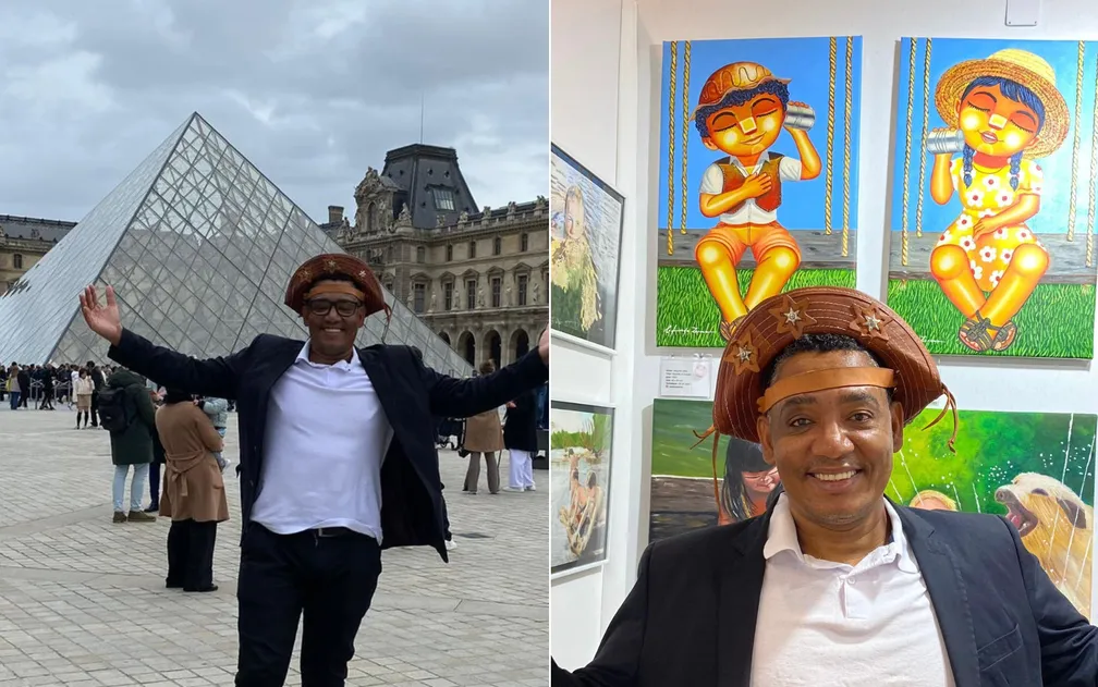 Pintor baiano que deixou trabalho como frentista para se dedicar à arte expõe obras no Louvre, em Paris