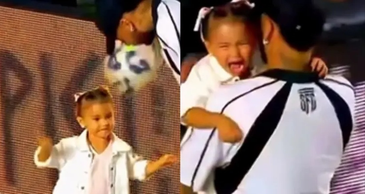 VÍDEO: Filha de Neymar leva bolada no rosto durante jogo do Santos e deixa gramado aos prantos