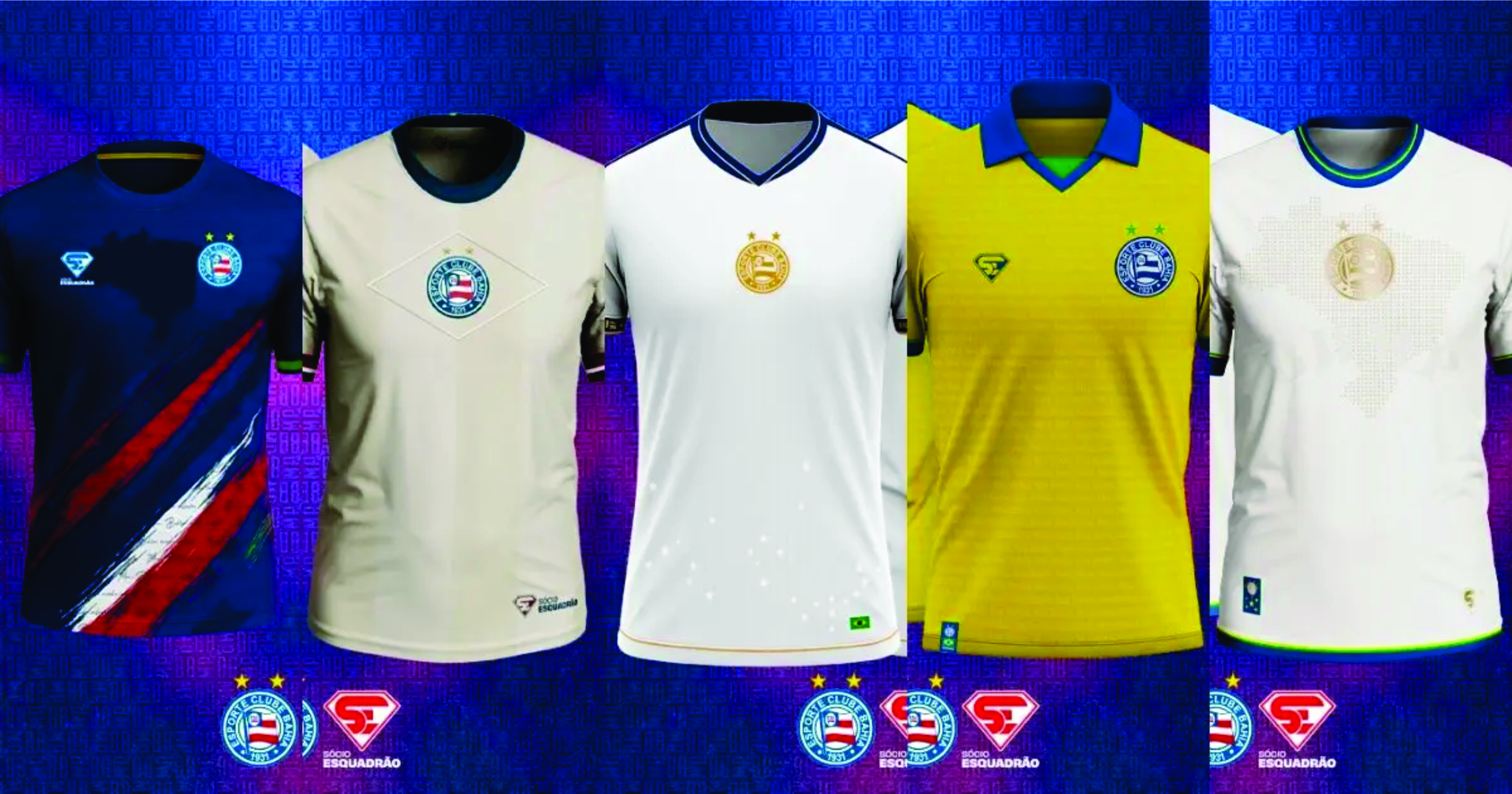 Bahia divulga modelos finalistas da camisa do Sócio Esquadrão 2026; confira como votar