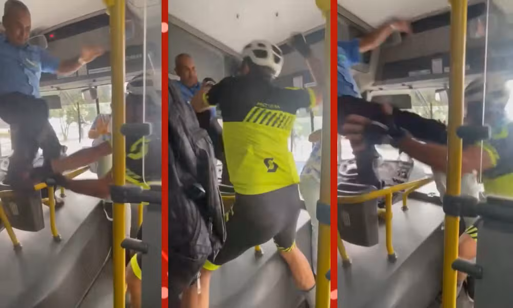Motorista de ônibus e ciclista trocam socos durante briga de trânsito em Feira de Santana